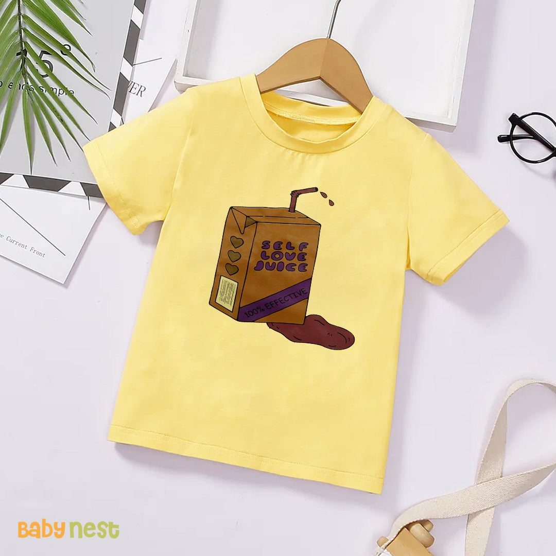 Self Love Juice Half Sleeves T-shirts For Kids Light Yellow- SBT-334