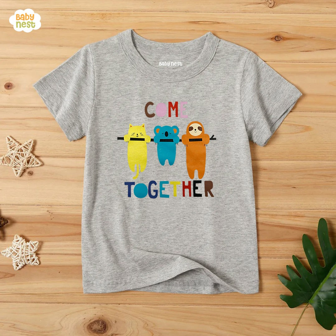 Come together Half Sleeves T-shirts For Kids Grey - SBT-338