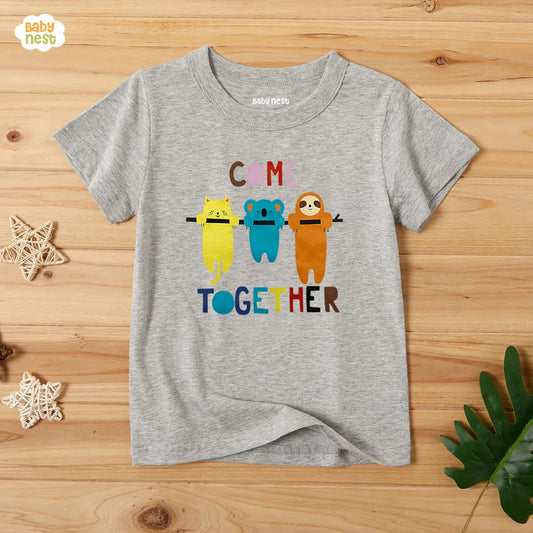 Come together Half Sleeves T-shirts For Kids Grey - SBT-338