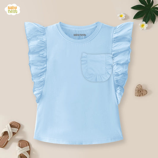 T-Shirts Baby Girl Cotton Short Sleeve Tee Summer Clothes for Girls light Blue