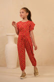 New Allover Floral Print Jumpsuit - Red