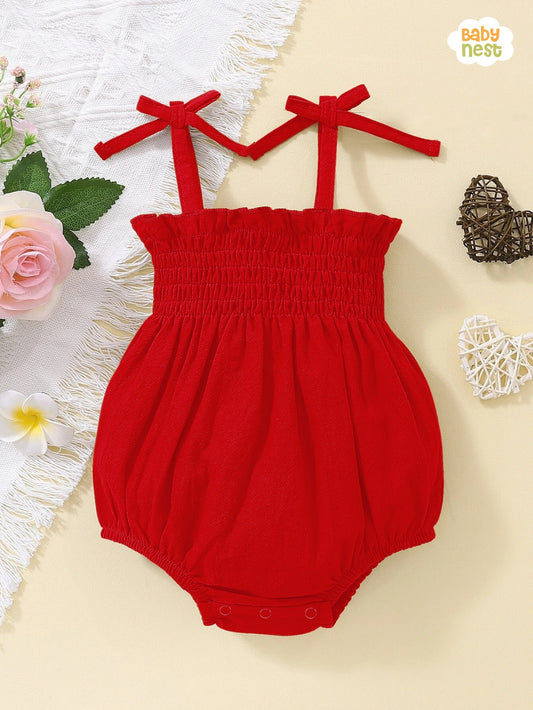 Baby Girl Sleeveless Ruched Onesie Red