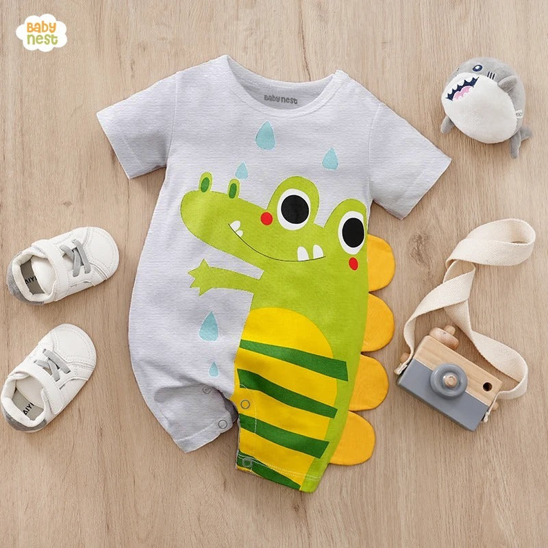 Baby Boy Dinosaur Printed Short Sleeve Romper