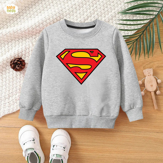 Superman Printed Full Sleeves  Sweatshirt for Kids Grey