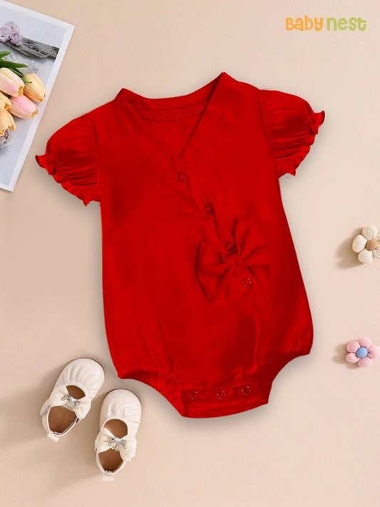 Baby Onesie V-Neck  Romper -Red