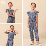 Allover Floral Print Jumpsuit - Navy blue