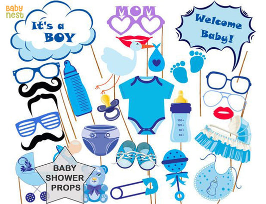 It's A Boy Baby Shower Party Photo Booth Props Kits on Sticks Set of 25pcs