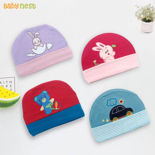 Pack of 4 Fancy Printed Caps for Baby - 0-36 Months Random Design