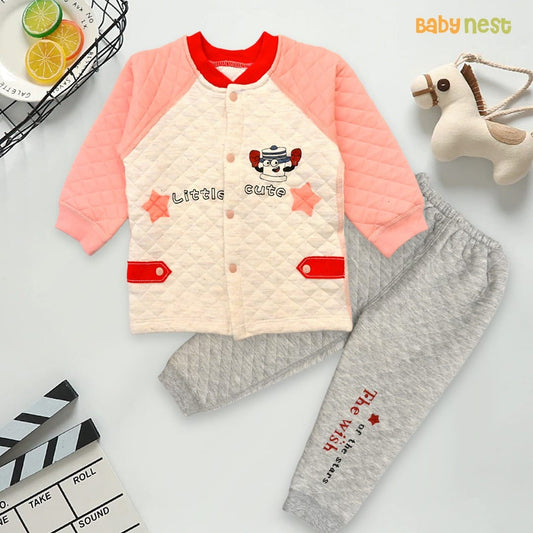 2 Piece Kids Full Sleeves Baby Bodysuit Little Cute Design Pink & Gary