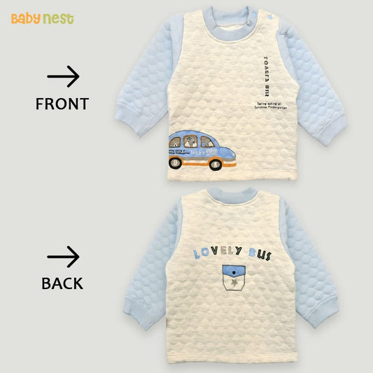 2 Piece Kids Full Sleeves Baby Bodysuit Car Design Blue