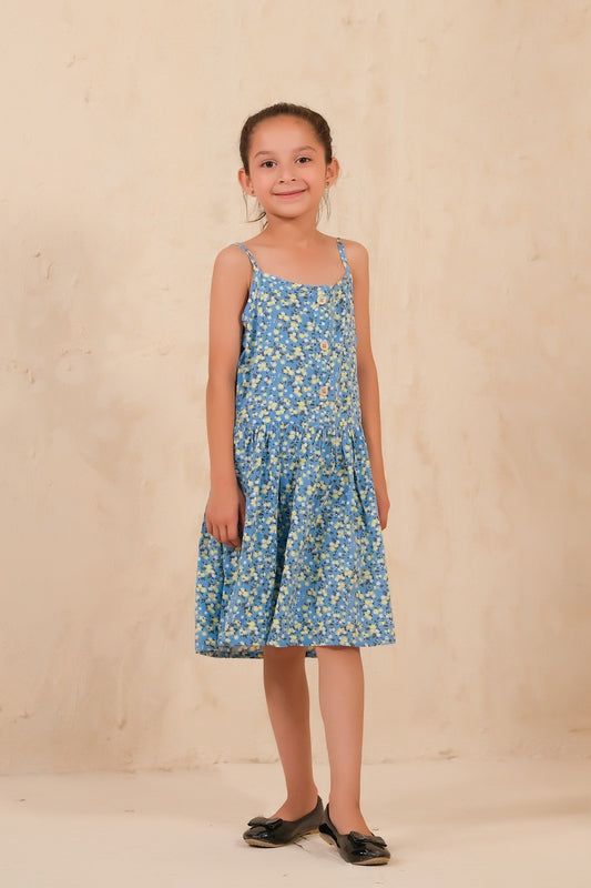 New Allover Floral Print Frock - Blue