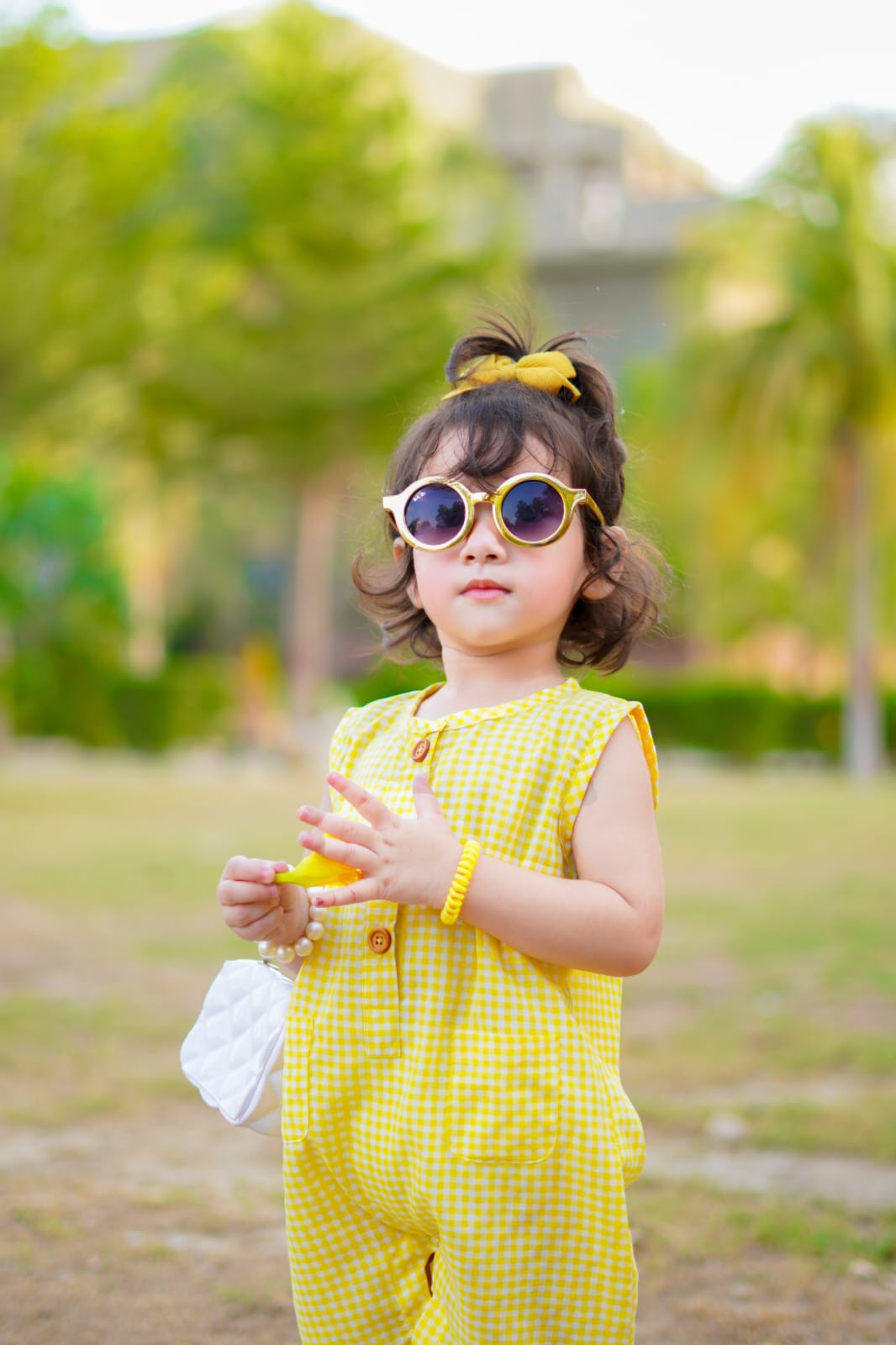 Sunny Yellow Check Cotton Half Romper