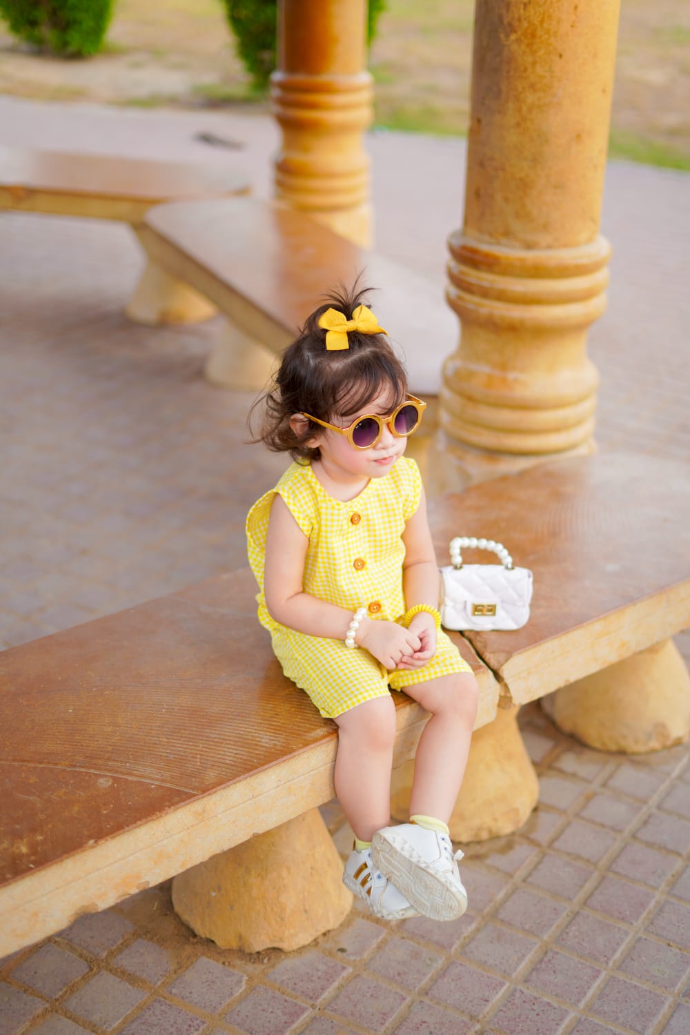 Sunny Yellow Check Cotton Half Romper