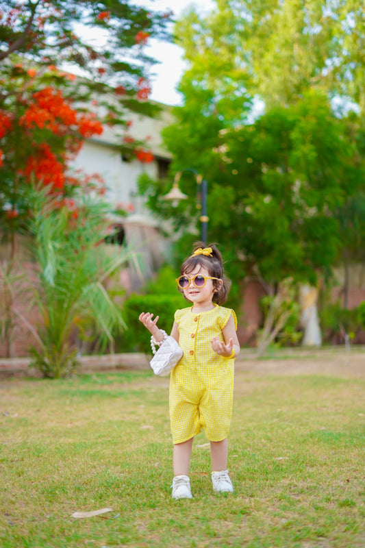 Sunny Yellow Check Cotton Romper