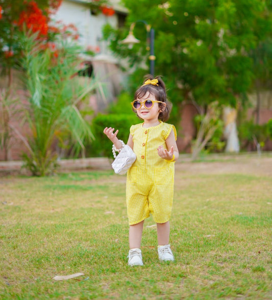 Sunny Yellow Check Cotton Romper