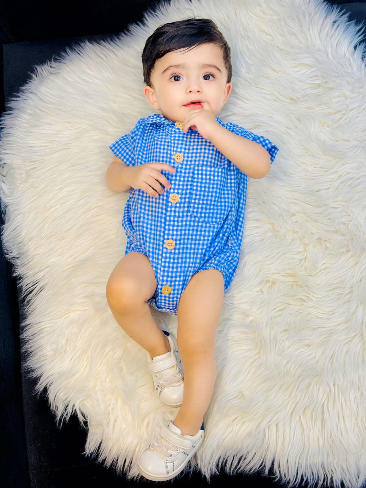 Blue Check Baby Half Romper