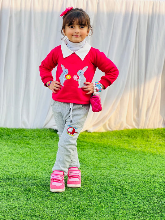 Cropped Sweatshirt with Collar for Kids - Pink