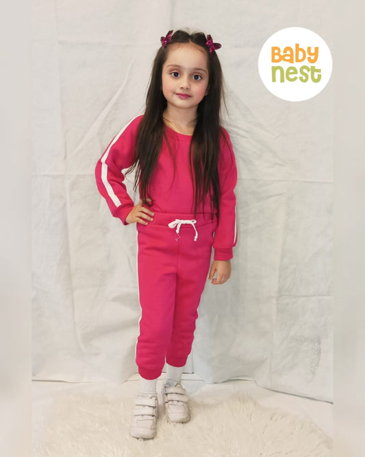 Fleece Sweatshirt with Sweatpants - Hot Pink - Kids Wear 2 Pc Set