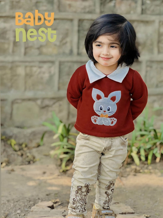 Cropped Sweatshirt with Collar for Kids - Maroon