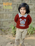 Cropped Sweatshirt with Collar for Kids - Maroon