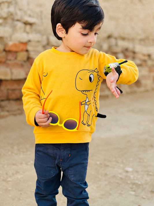 Dino Terry Sweatshirt for Kids with 3d tail - Yellow