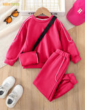 Vibrant Pink Cozy Explorer Fleece Tracksuit for Kids with Sling Bag