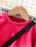 Vibrant Pink Cozy Explorer Fleece Tracksuit for Kids with Sling Bag