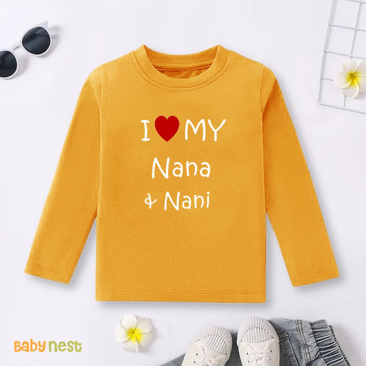 Full Sleeves T-shirt with I Love My Nana & Nani Print