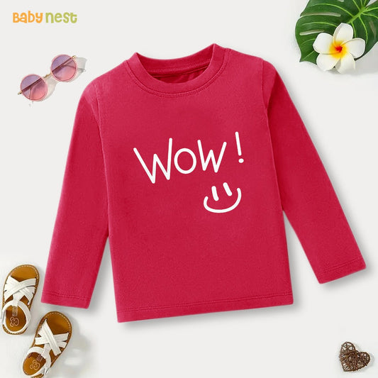 Wow in Pink! Printed Full Sleeves T-shirt for Kids