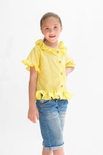 Yellow Button Down Checkered Top For Girls
