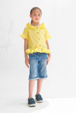 Yellow Button Down Checkered Top For Girls