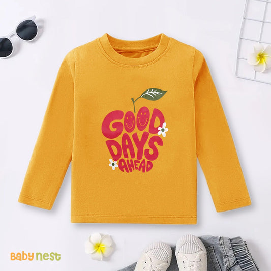 Yellow Good Days Ahead Printed Full Sleeves T-shirt for Kids