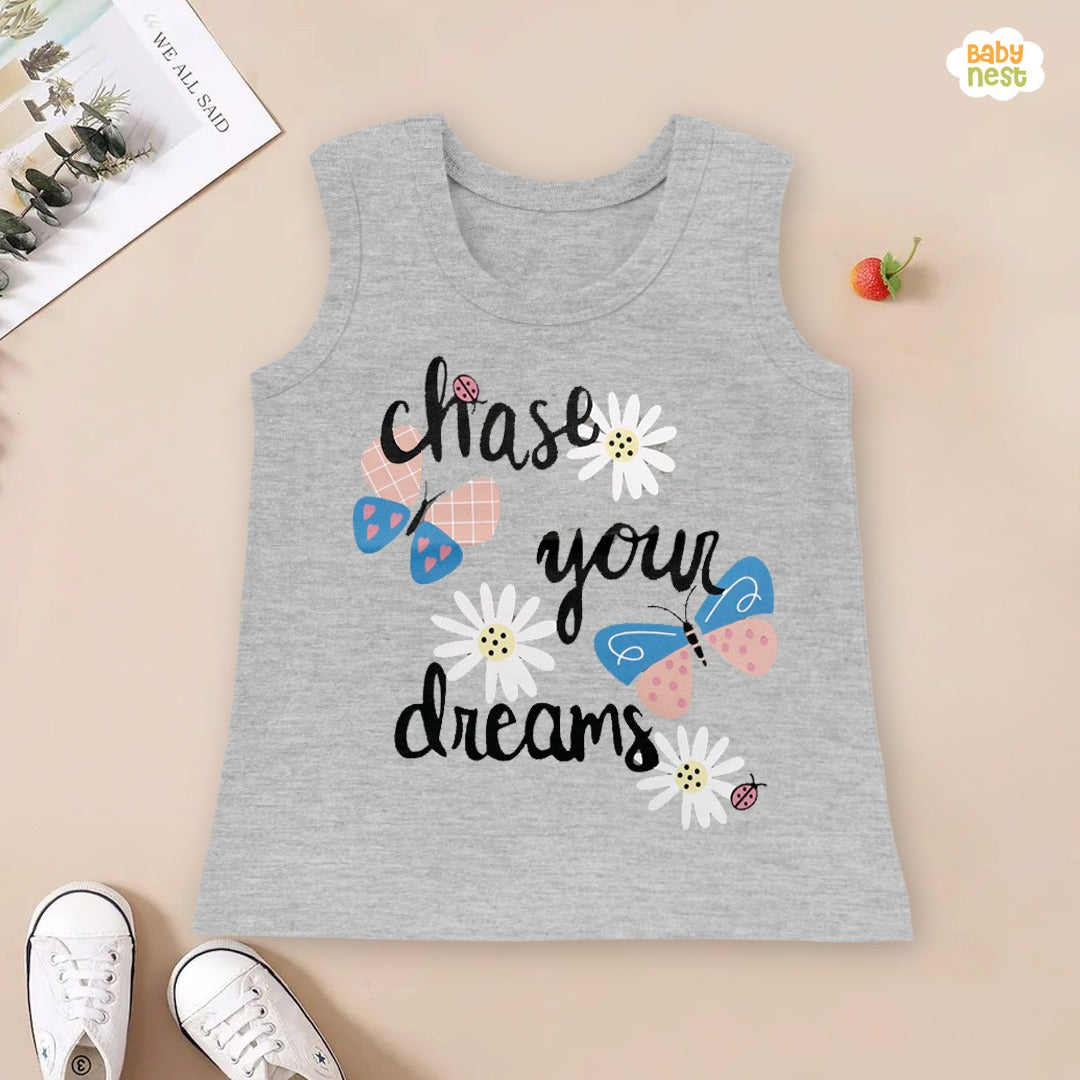 Chase Your Dream Summer-Printed Sandos for Girls - Light Gray