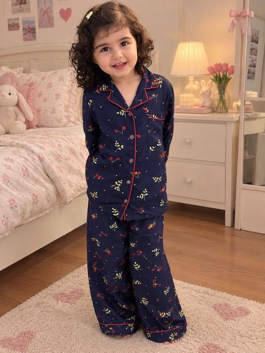 Navy Bloom - Premium Nightsuit For Girls