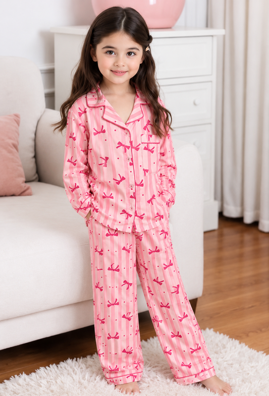 Pink Bow - Premium Nightsuit For Girls