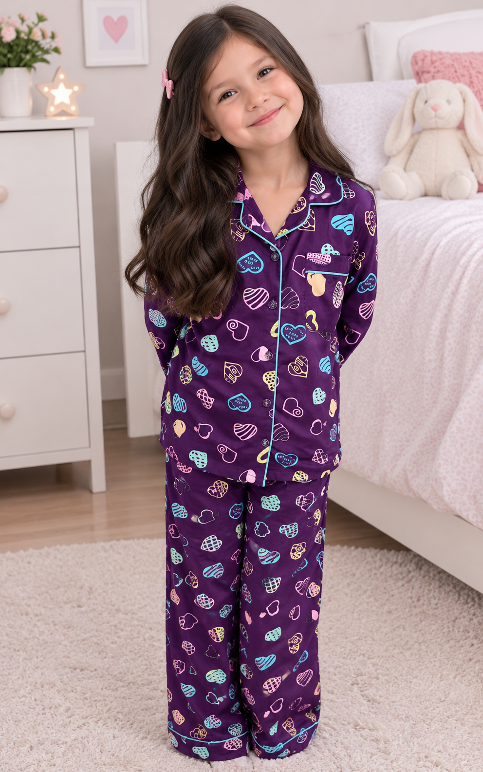 Purple Pastel Doodle - Premium Nightsuit For Girls