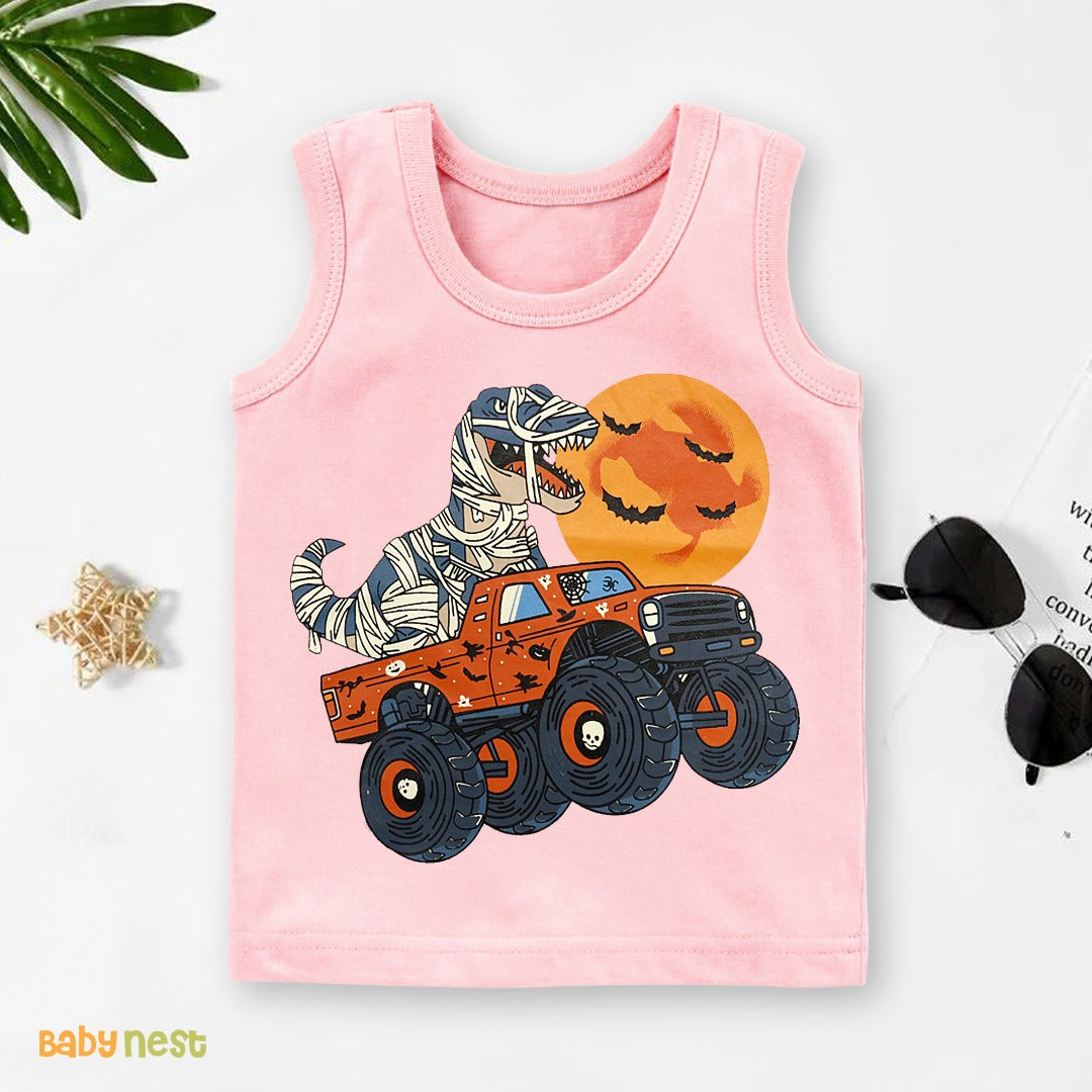 Dinosaur Truck Summer-Printed Sandos for Boys - Pink