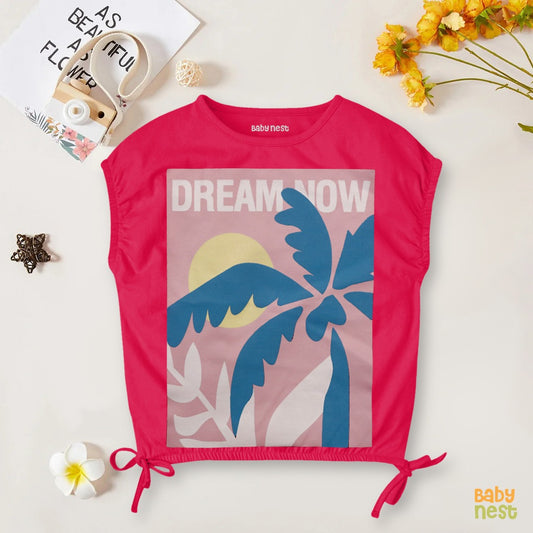 Kimono Print T-Shirt - Dream Now-Hot Pink