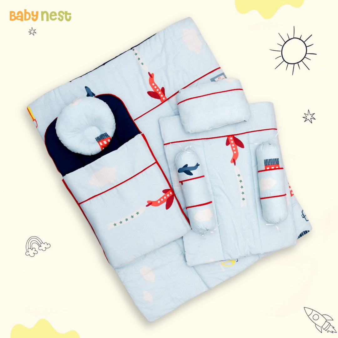 Babynest Boutique Cotton Carry Nest & Sleeping Bag ?Airoplane? 7 Pcs set