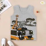 Giraffe & Rhino Ride Summer-Printed Sandos for Boys - Light Gray