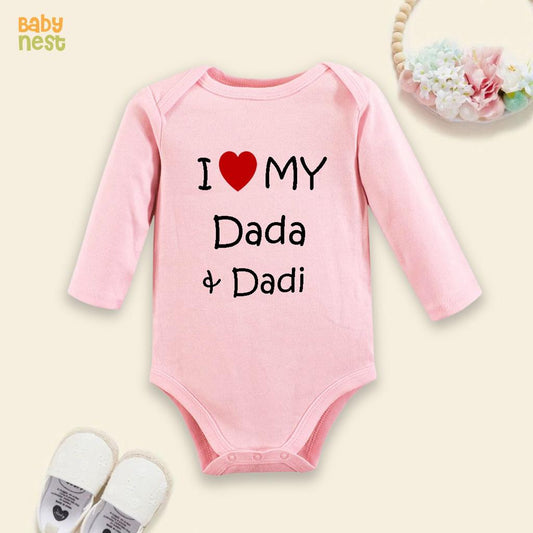 I Love My Dada & Dadi â€šÃ„Ã¬ (Pink) RBT 162 Full Sleeves Romper for Kids