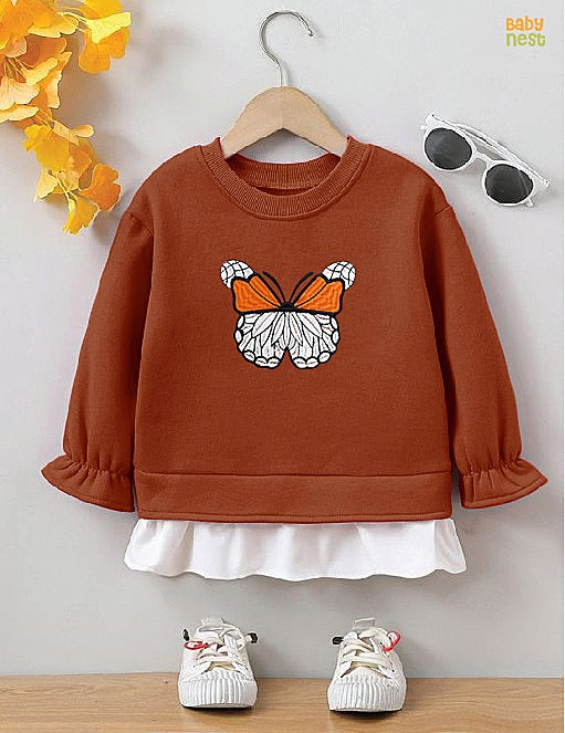 Butterfly Drop Shoulder Sweatshirt for Girls - Brown