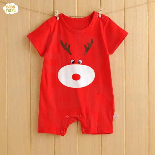 Baby Half Romper - Reindeer - Red