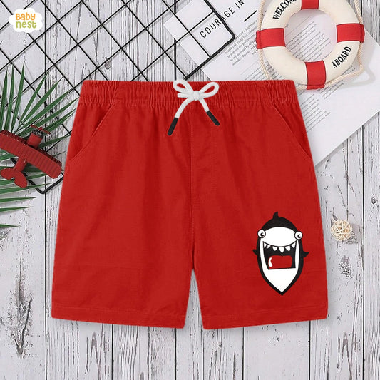 Red Printed Shorts - Shark face