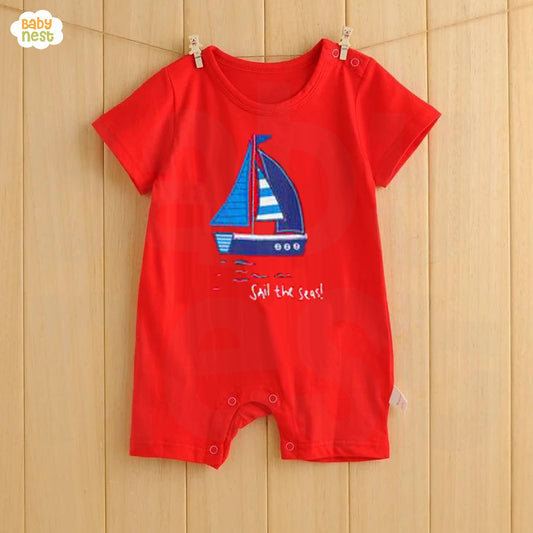 Baby Half Romper - Sail the Seas - Red