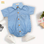 Blue Check Baby Half Romper