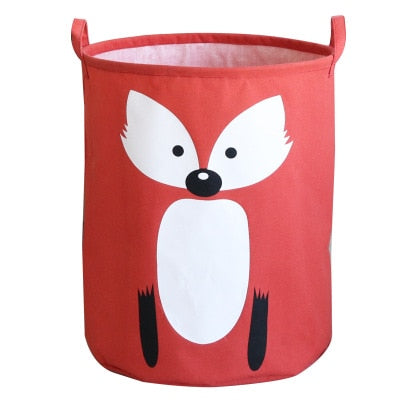 Cute Character Fox Storage Laundry Basket Bin With Handles - Red