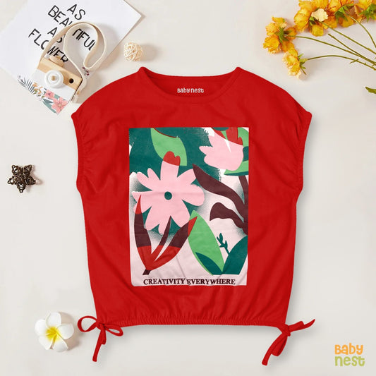 Kimono Print T-Shirt - Creativity Everywhere- Red