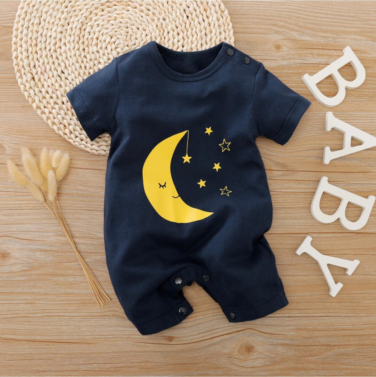 Baby Half Romper - Yellow Moon - Blue