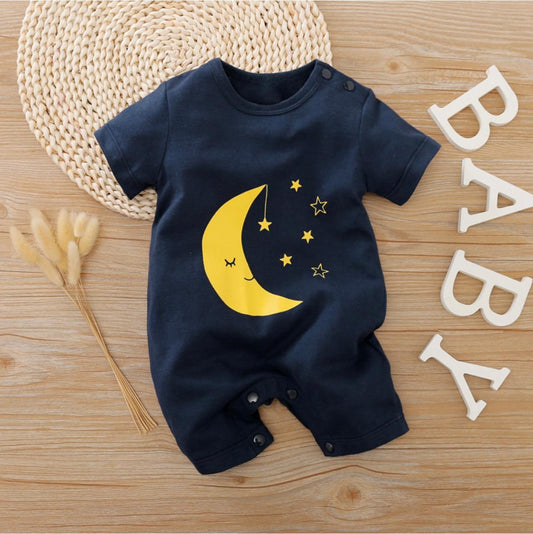 Baby Half Romper - Yellow Moon - Blue